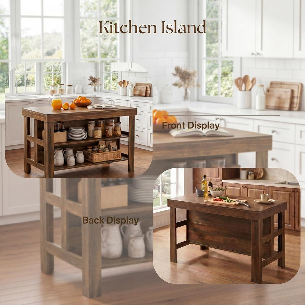 Tribesigns 55.1-Inch Kitchen Island with Seating and Storage, 3-Tier Large Fa...