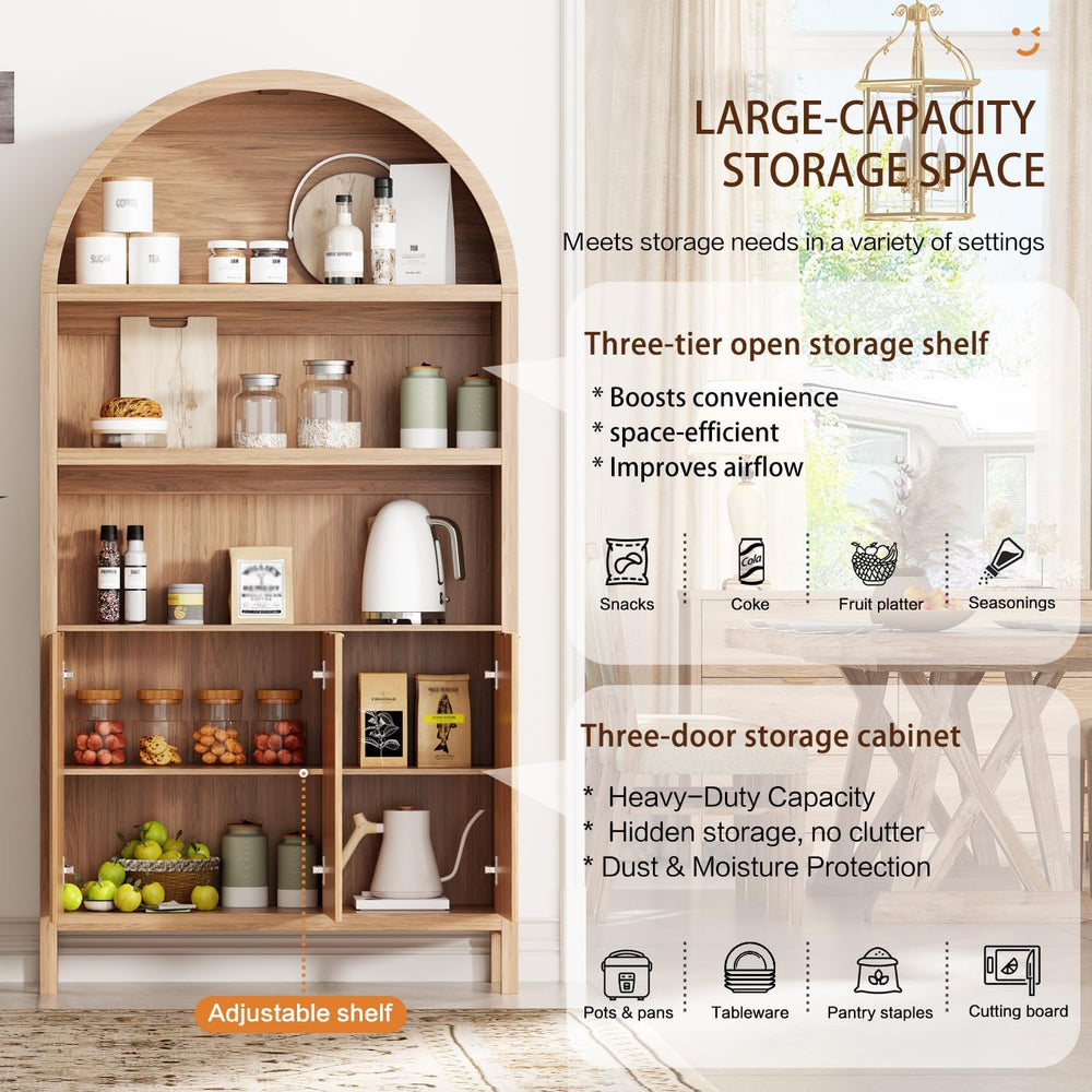 Ieejdn 71.34" Tall Arched Kitchen Pantry,Modern Fluted Wood Storage Cabi...