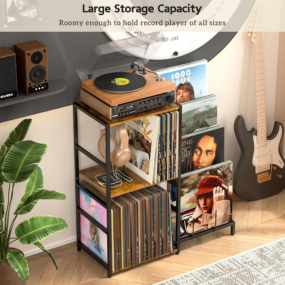 Record Player Stand, Turntable Stand with 4-Tier Vinyl Record Storage, Record...