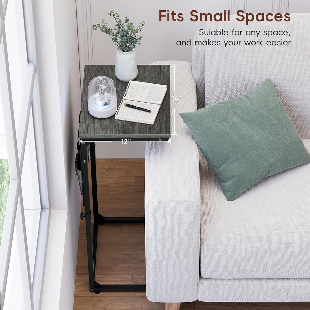 Vagusicc C-Shaped End Table with Charging Station, Small Side Table for Couch...