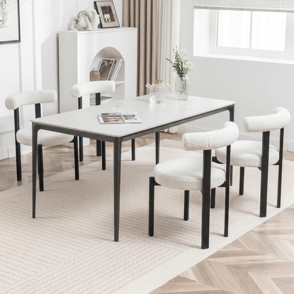 Boucle Dining Chairs Set of 4 Mid Century Modern Dining Chairs Round Cushion ...