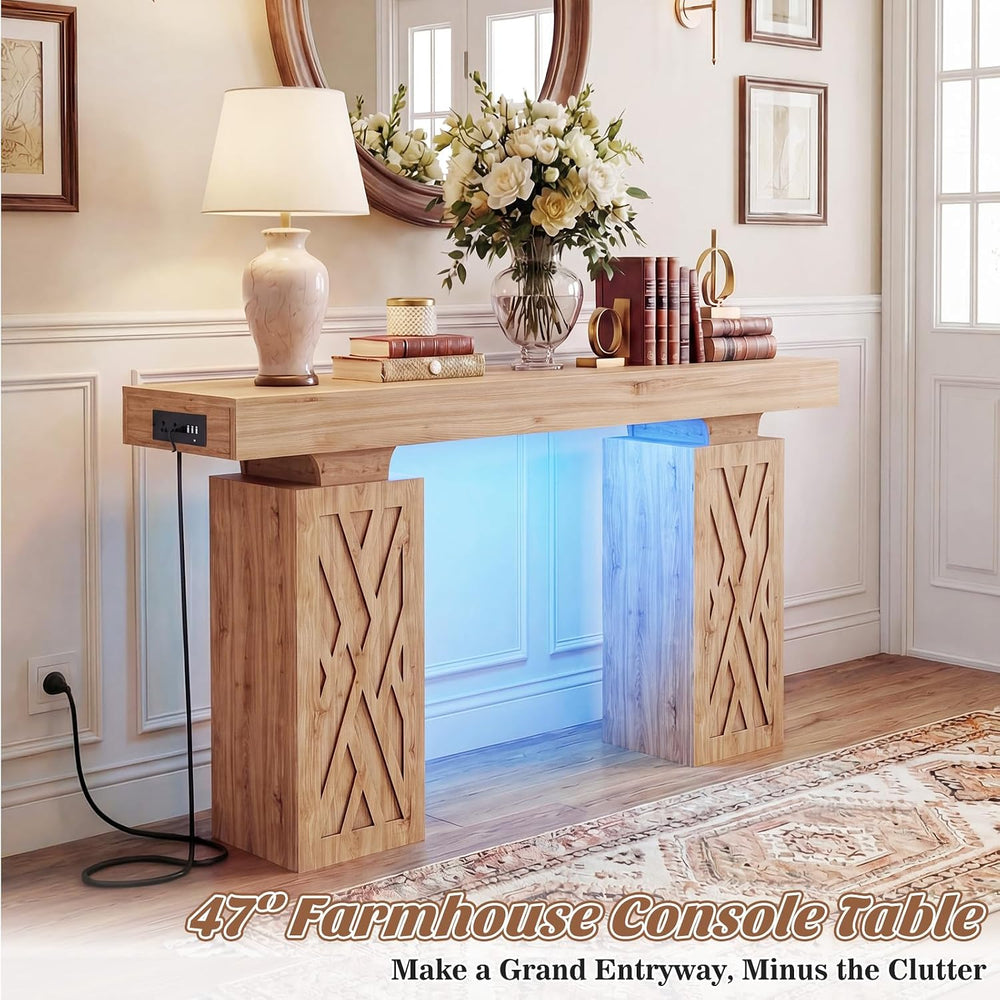 iSunirm 47.2" Extra Thick Entryway Table with Hollow Carved Storage Legs...