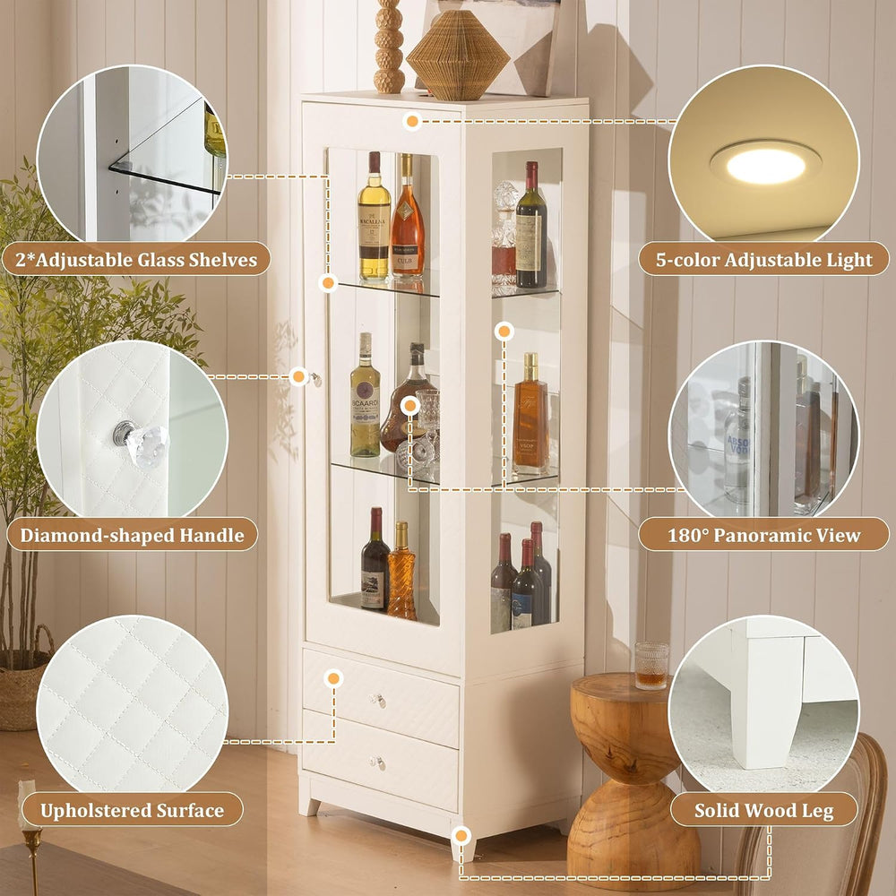 Freestanding Wine Cabinet, Upholstered Glass Door Bar Cabinet, 180° Viewing, ...