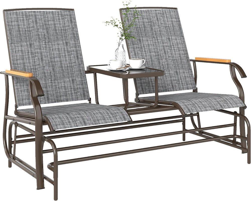 Outsunny 2 Person Outdoor Glider Bench Breathable Mesh Gray