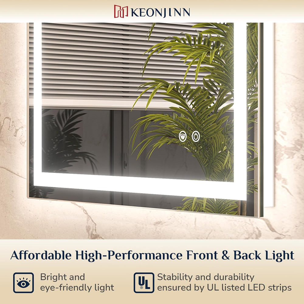 Keonjinn 24x36 Inch LED Bathroom Mirror with Lights, Frontlit & Backlit