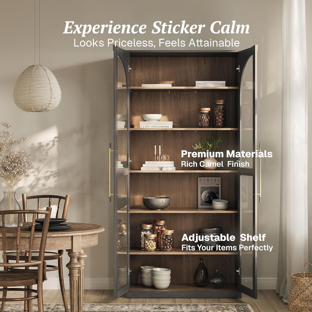 BELLEZE Modern Wood Wine Curio Cabinets with 4 Adjustable Shelves. 67" S...