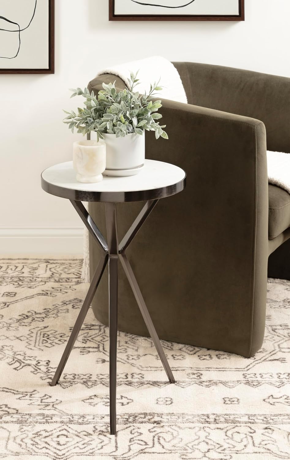 Kate and Laurel Gribben Modern Round Marble Side Table, 14 x 14 x 24, White a...