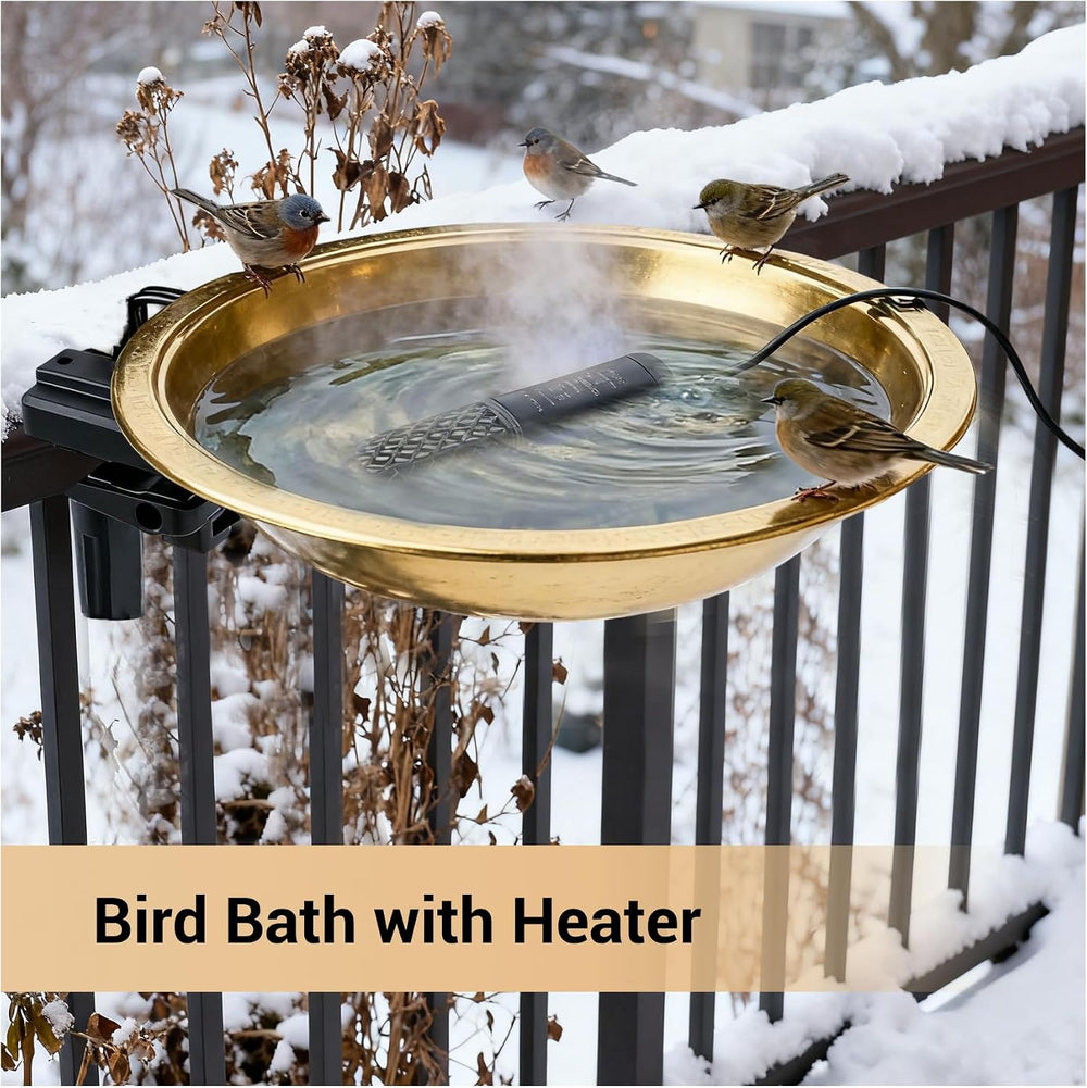 12" Diameter 2.6" Deep Bird Bath with 3" Clamp & Heater Ra...