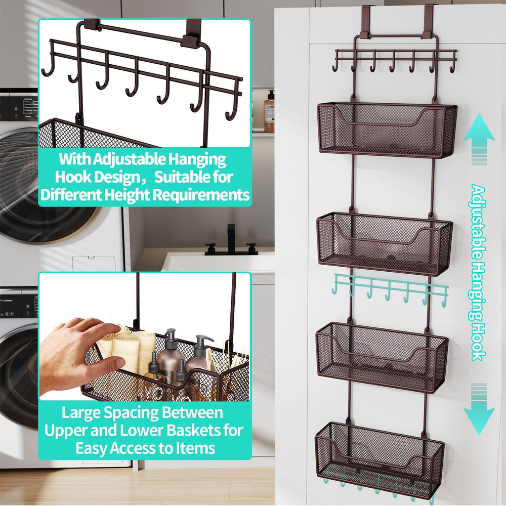 HapiRm Over The Door Organizer - Hanging Door Organizer with 4 Metal Large Ca...