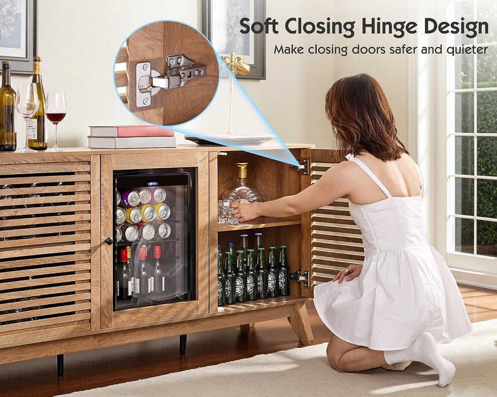 60" Coffee Bar Cabinet with Mini Fridge,Sideboard Mini Fridge Cabinet,Brown