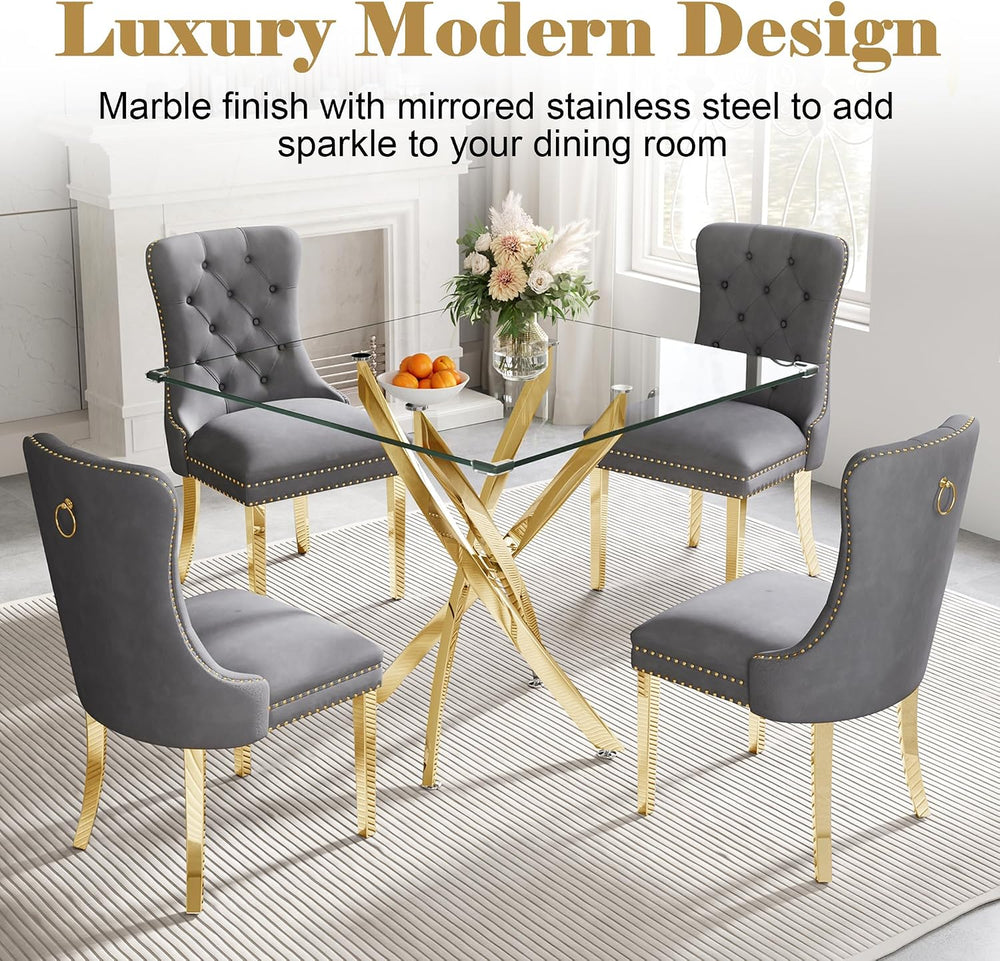 AF ARTISAN FURNITURE 36" Square Glass Dining Table Set for 2, 3-Piece Mo...