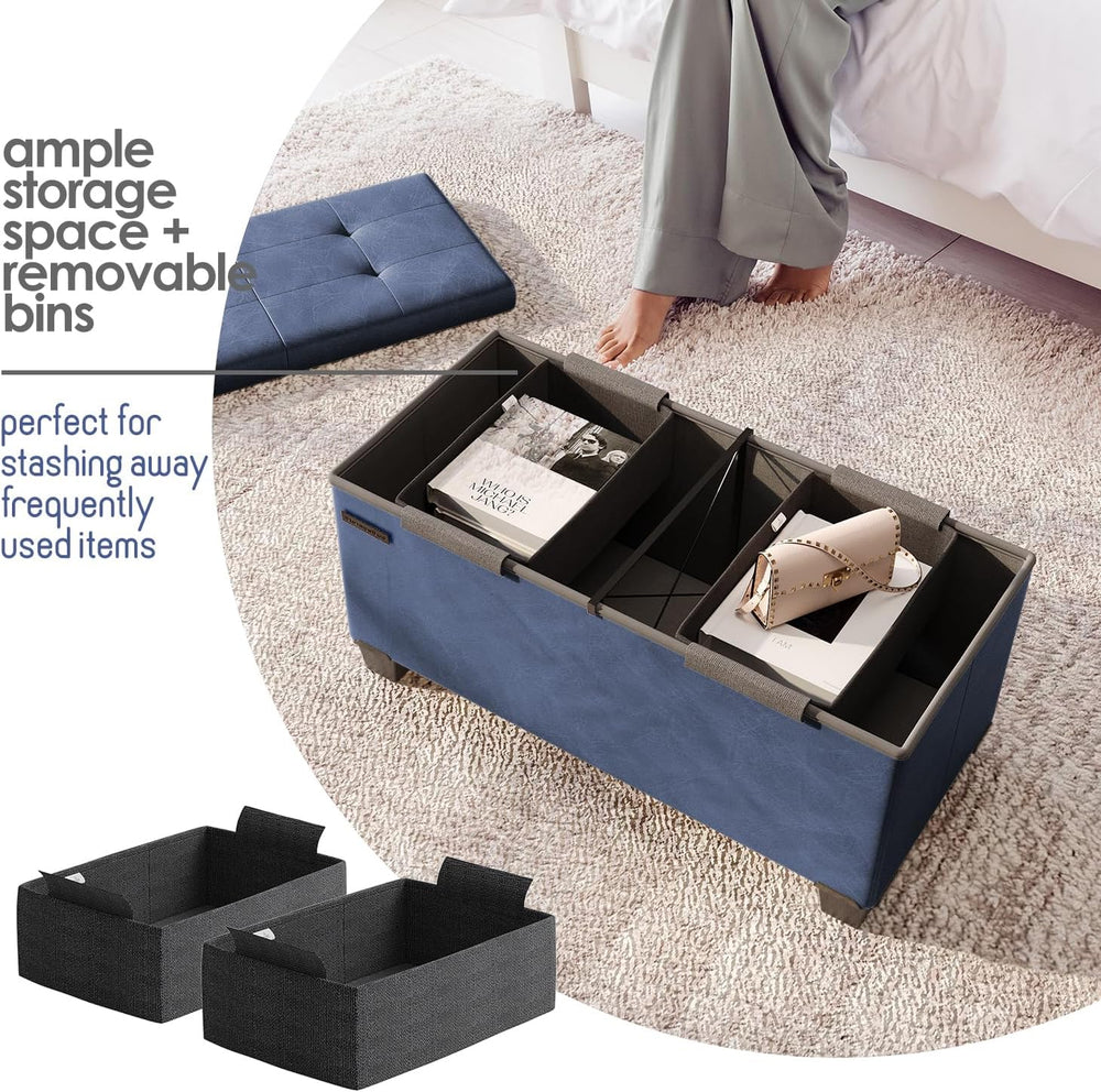 Storage Ottoman Bench with Bins, 30-in Storage Bench for Bedroom End of Bed, ...