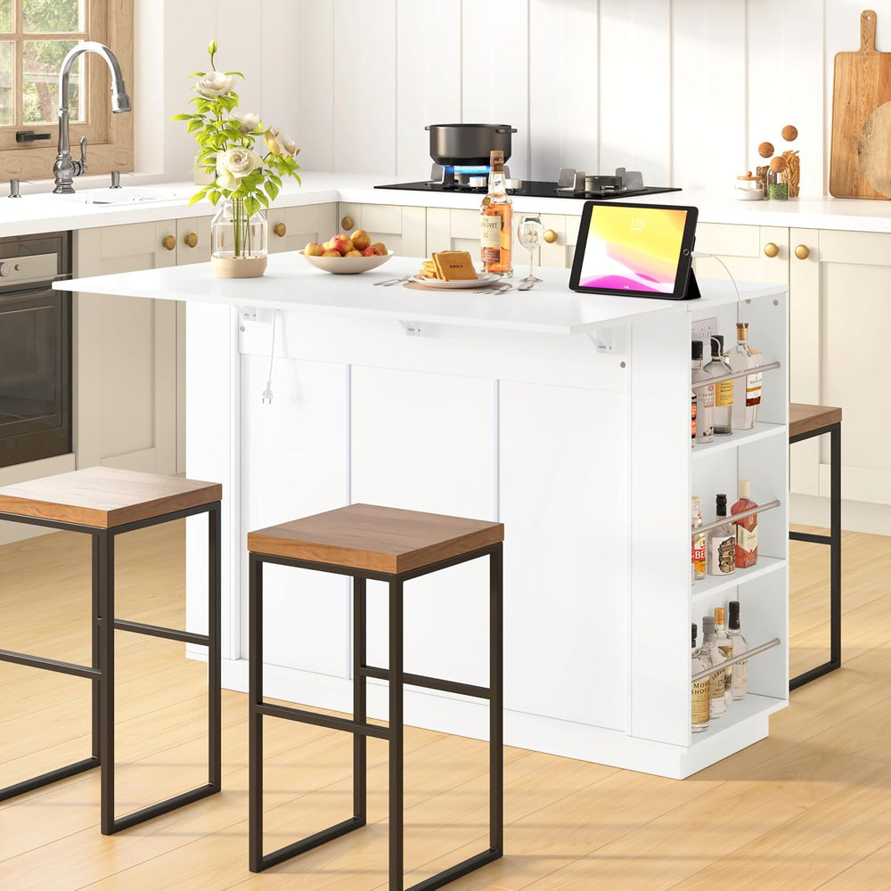 47.2" Multifunctional Kitchen Island with Drop Leaf & Power Outlet –...