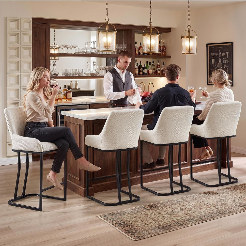 26" H Bar Stools Set of 3, Counter Height Stools with Back, Upholstered ...