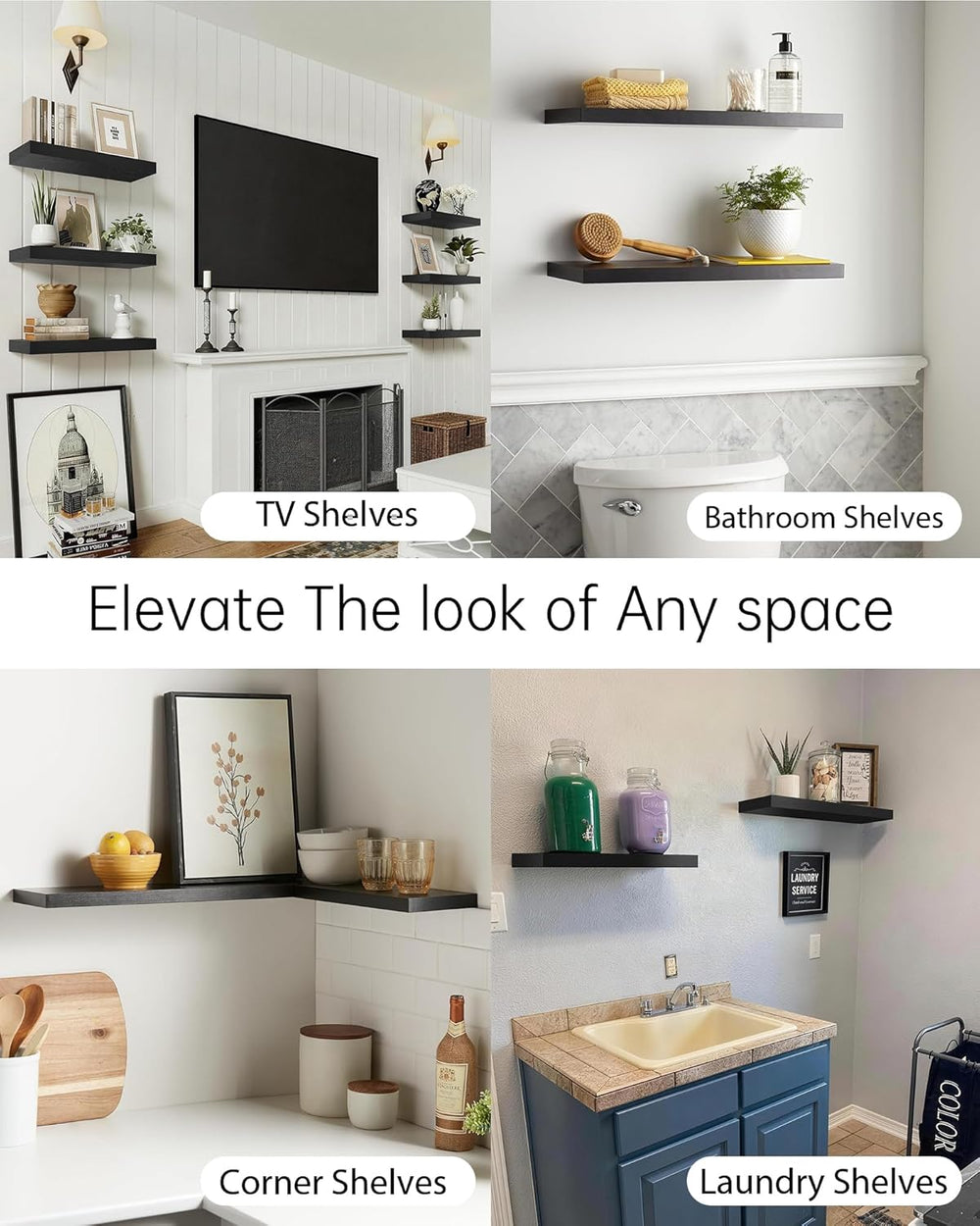 BAYKA Black Floating Shelves 22.5in, Set of 2, Wall Mounted for Wall Decor