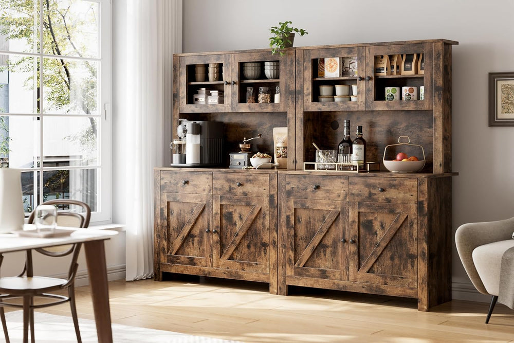 Kitchen Pantry Storage Cabinet with Microwave Stand & Coffee Bar Cabinet,...