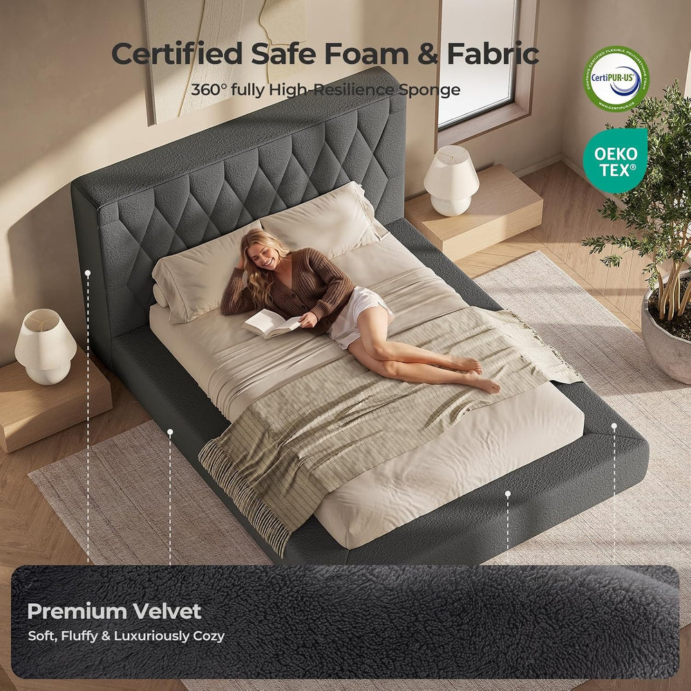 ADORNEVE Upholstered Cloud Bed Frame Queen with 5.9" Thick Headboard, Grey