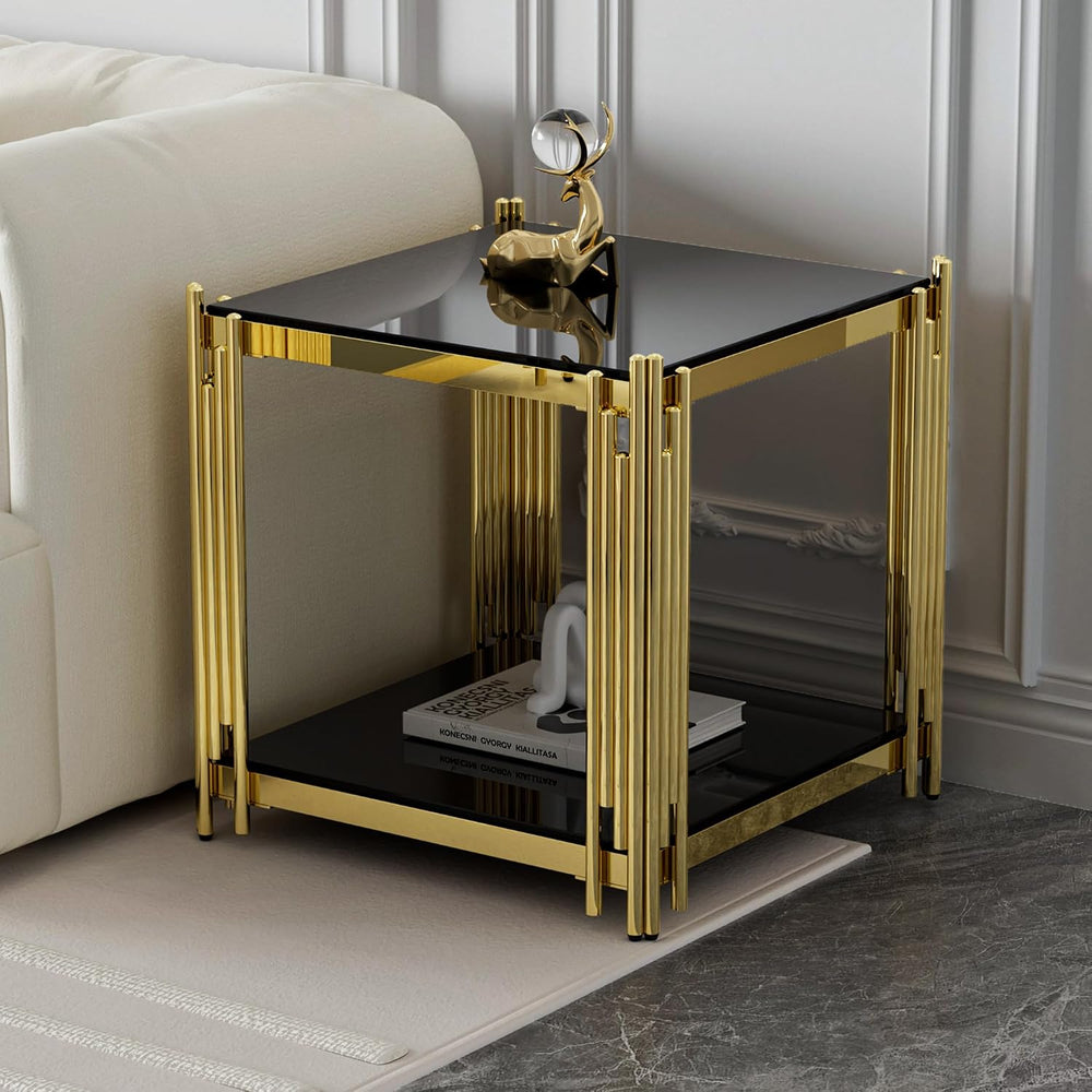 Glass Coffee Table Set of 3, End Table Modern Living Room Table Rectangle Cle...