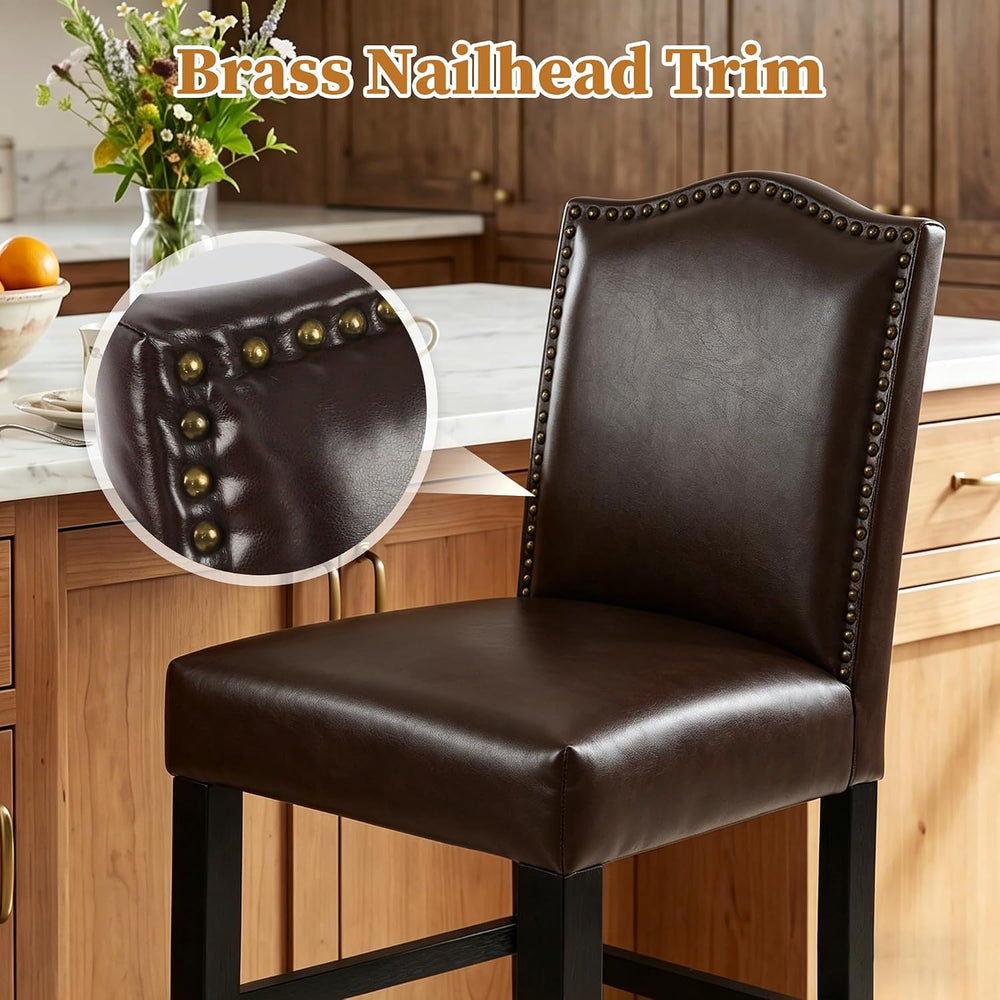 LSSPAID Counter Height Bar Stools Set of 2, 24.8 Inch Pu Upholstered Barstool...