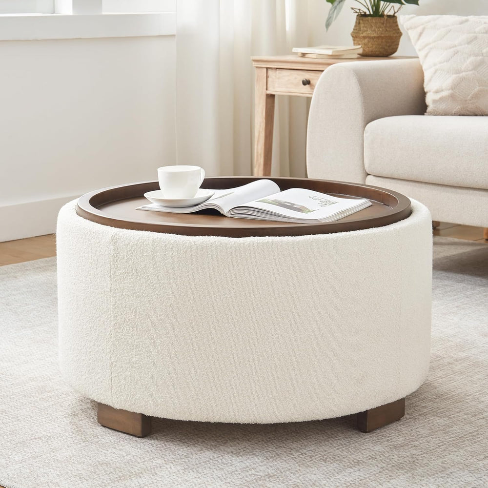 Zihanhome 30 Inch Round Storage Ottoman, Ottoman Coffee Table with Lift Off L...