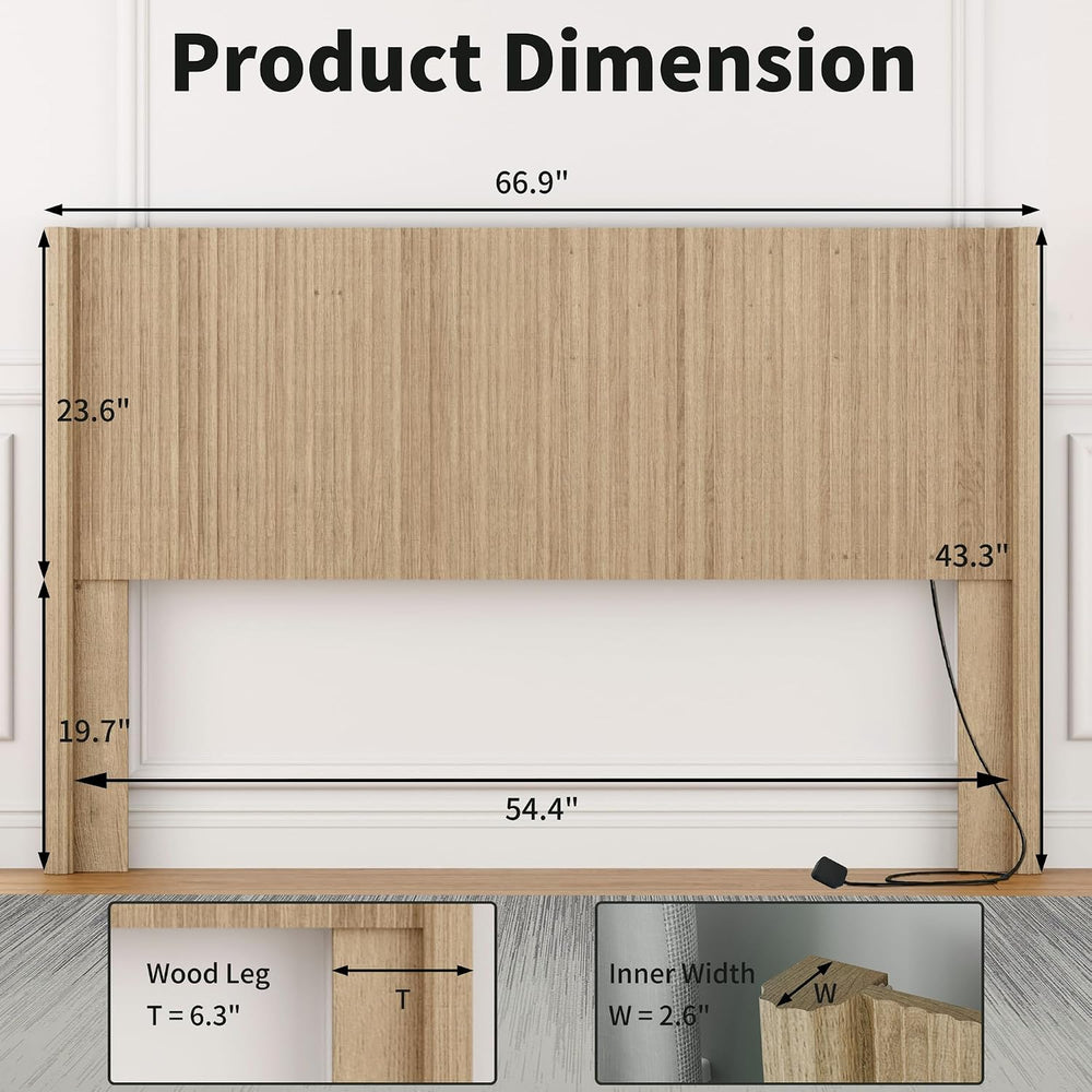 Queen Size Headboard Only, Modern Fluted Wall-Mounted Head Board with Lightin...
