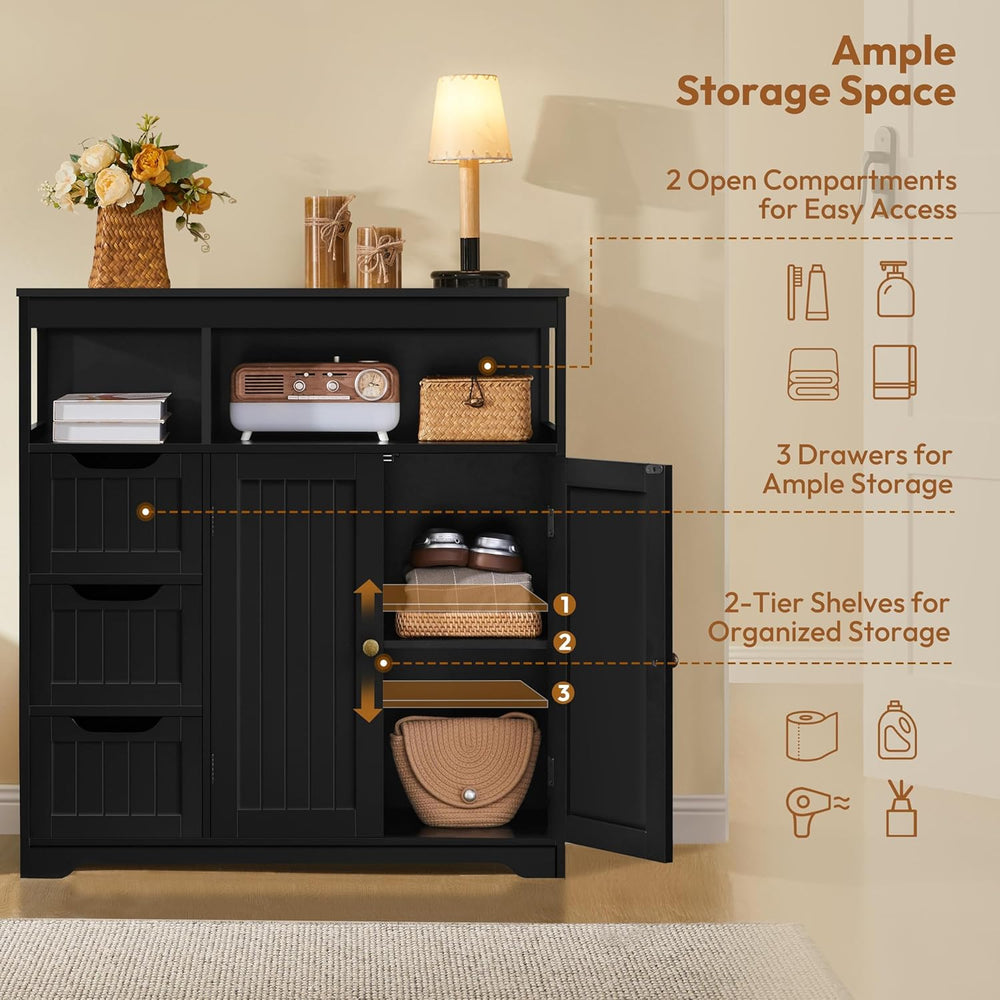 Yaheetech Bathroom Storage Cabinet, Wide Floor Cabinet with 3 Drawers and 2 D...