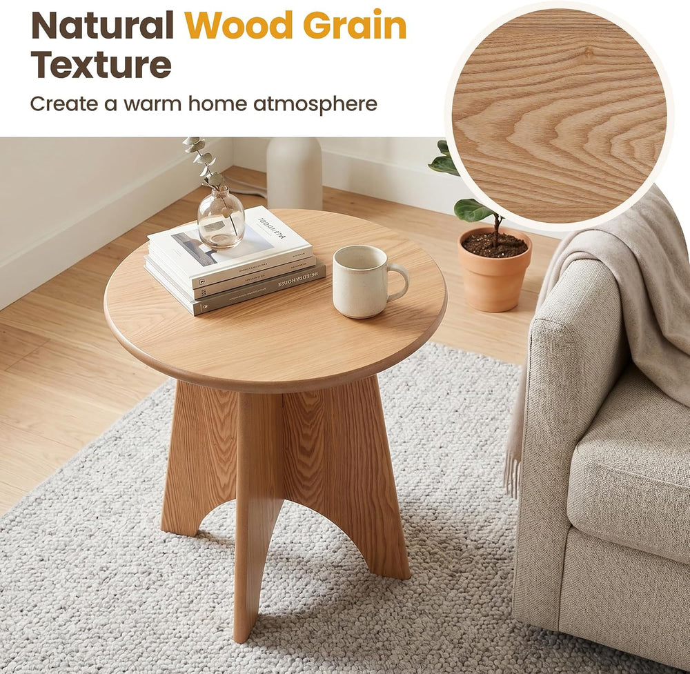 Round Side Table with Unique Panel Leg Design, Sturdy Nightstand for Bedroom,...