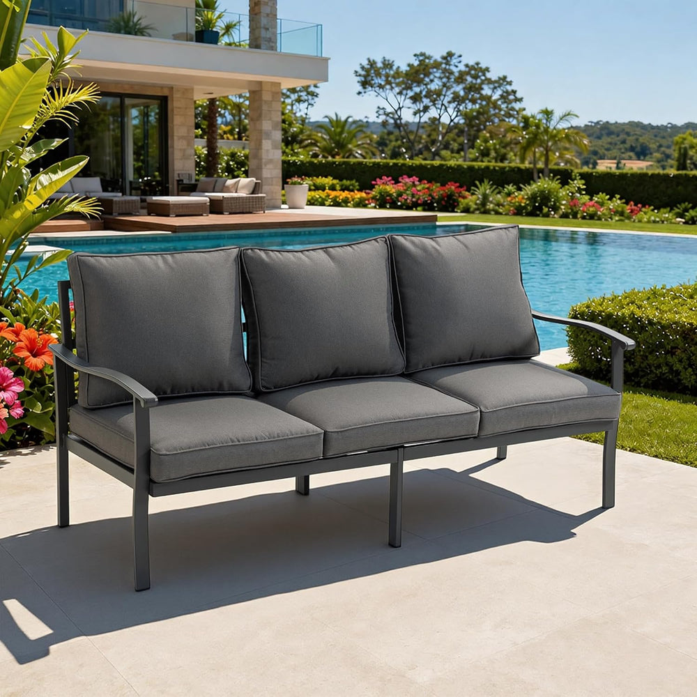 Outdoor Patio Furniture Set, 1 PCS 3-Seat, All-Weather Metal Modern Outside S...