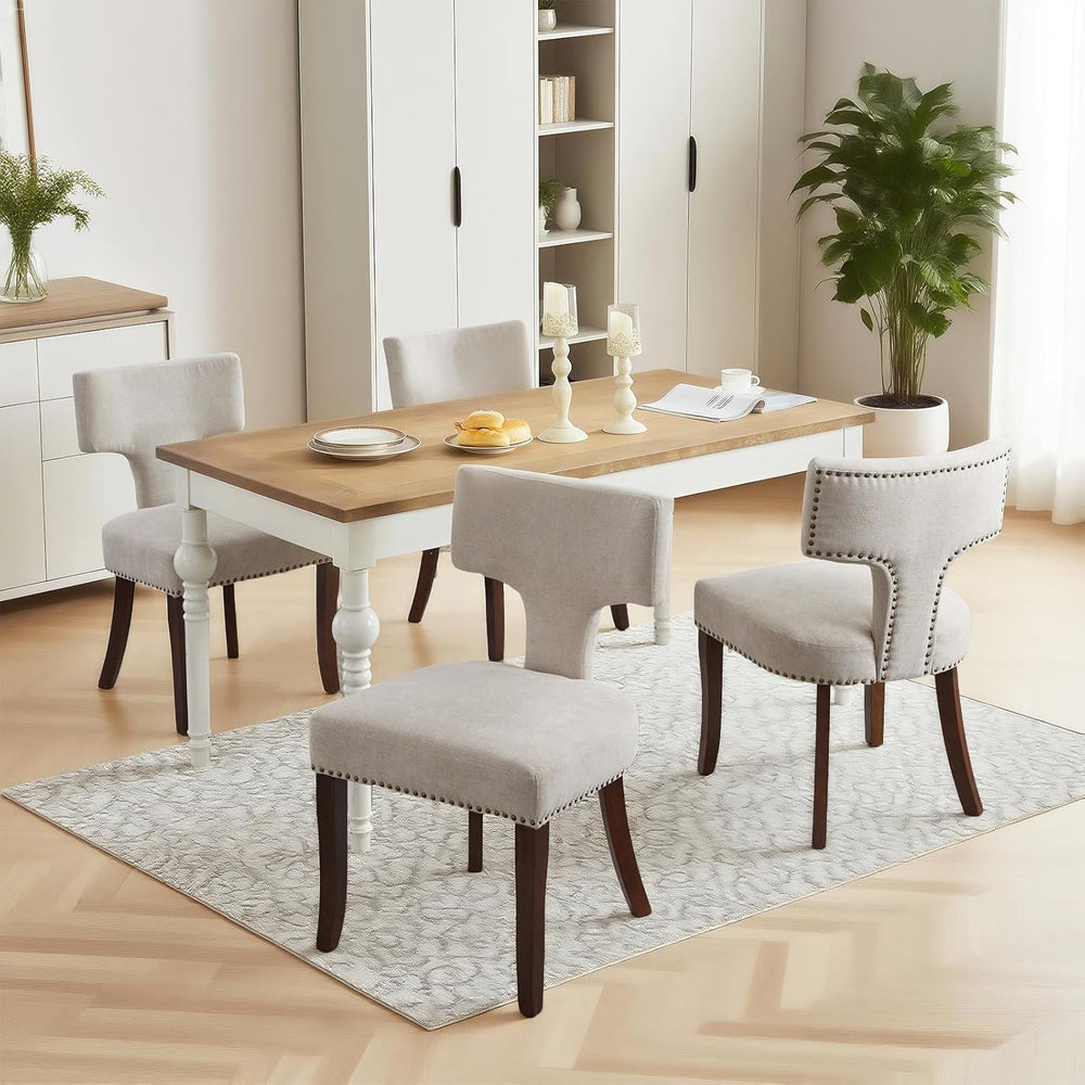 Mid Century Modern Farmhouse Dining Chairs Set of 2, Linen Upholstered with C...