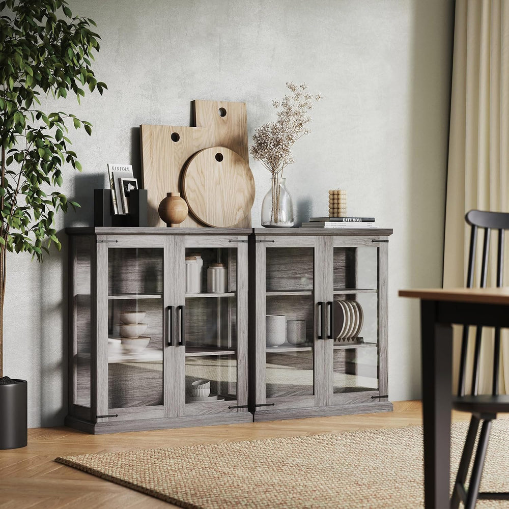 BELLEZE Set of 2 Glass Display Cabinet, 36" Tall Cabinet with Shelves an...