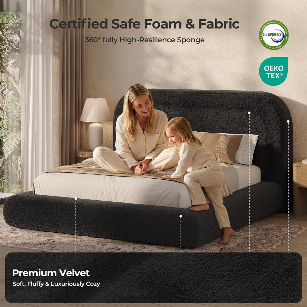 ADORNEVE Upholstered Queen Cloud Bed Frame with 5.9" Headboard, Black