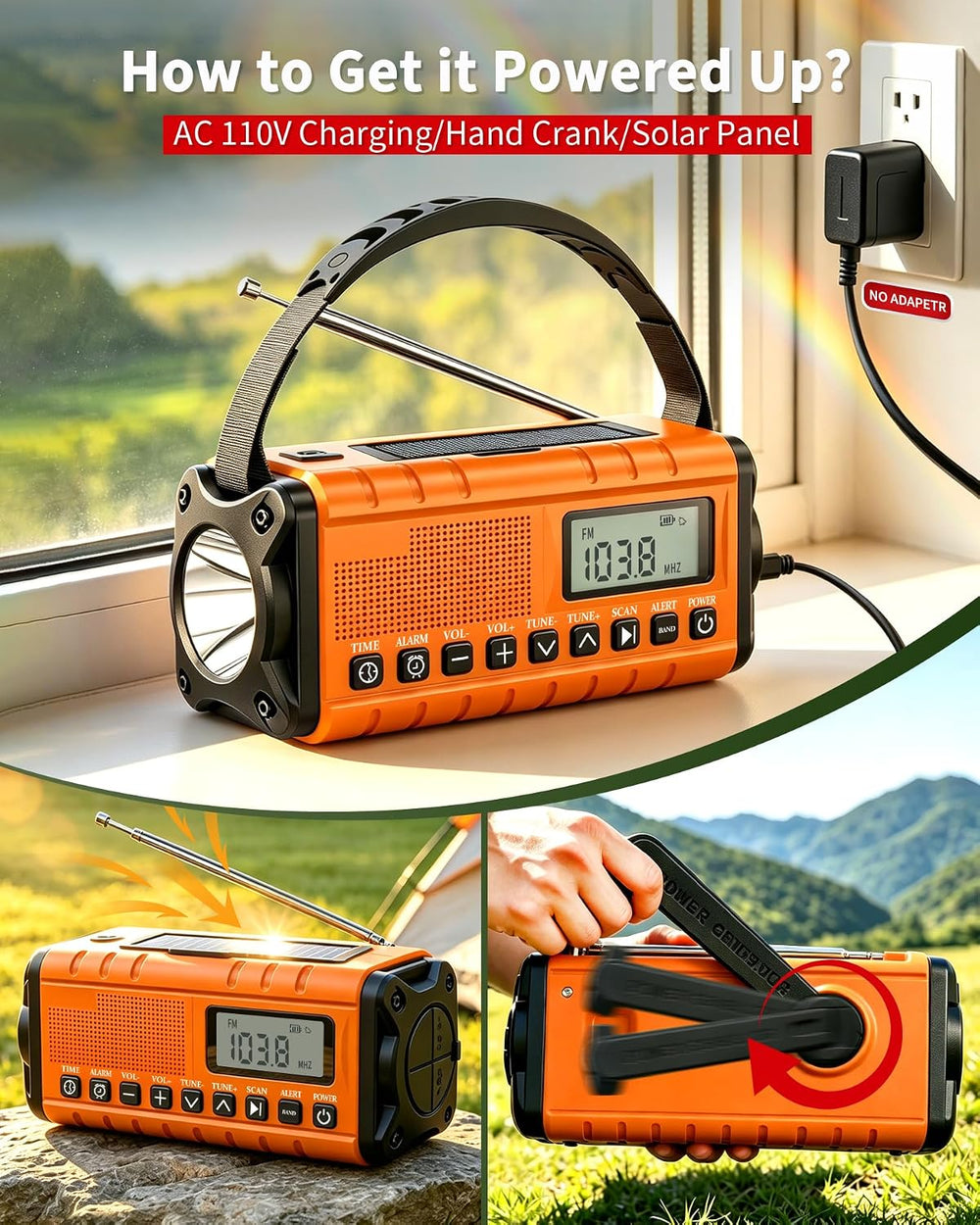 Hand Crank Emergency Radio Am Fm-10000mAh/37000mWh NOAA Weather Radio