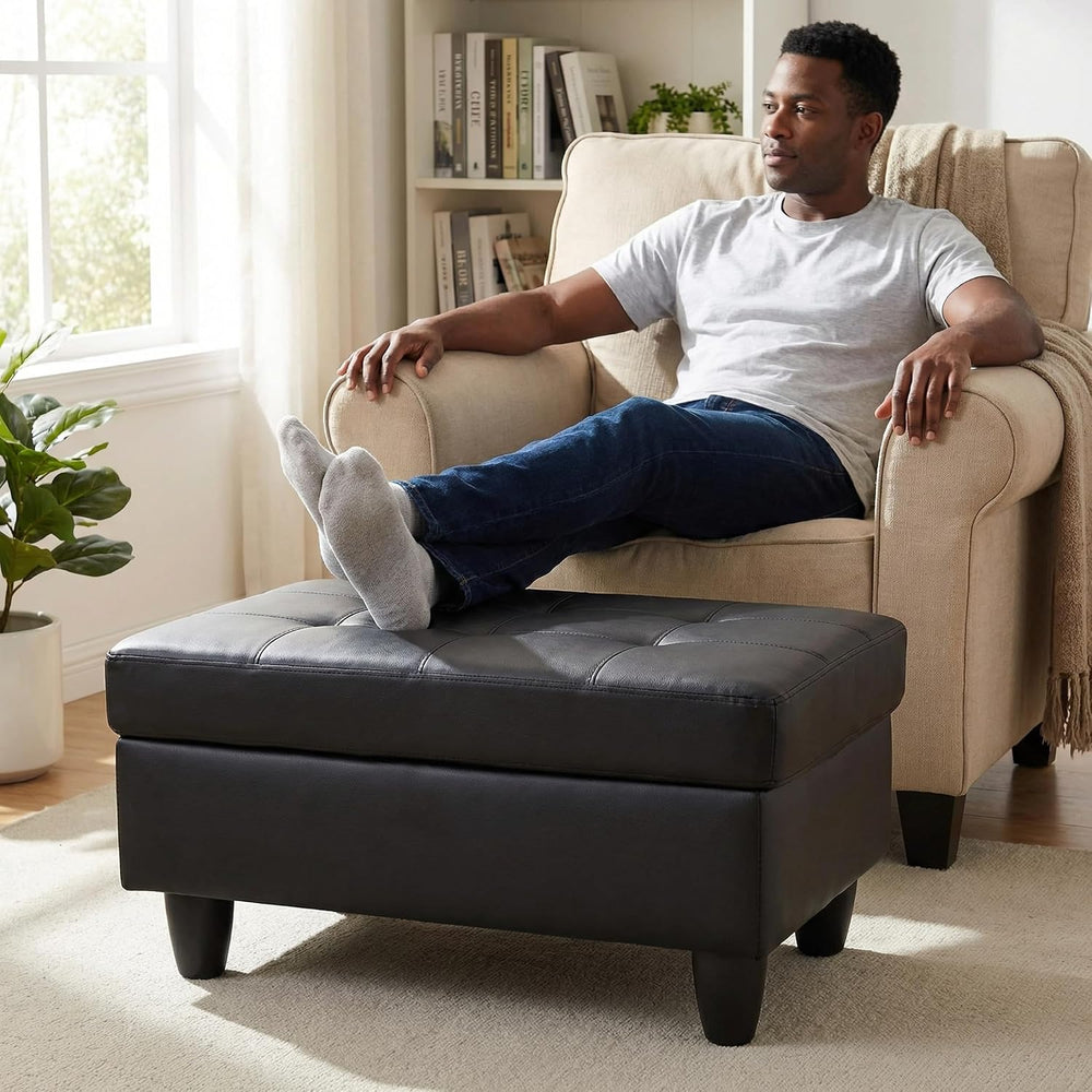 Large Faux Leather Ottoman Foot Rest Stool with Storage,33 in x 22 in x 17 in...