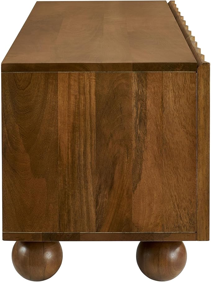 Modway Sorren 54 Inch Scalloped TV Stand in Walnut – 3 Door Media Console Cab...