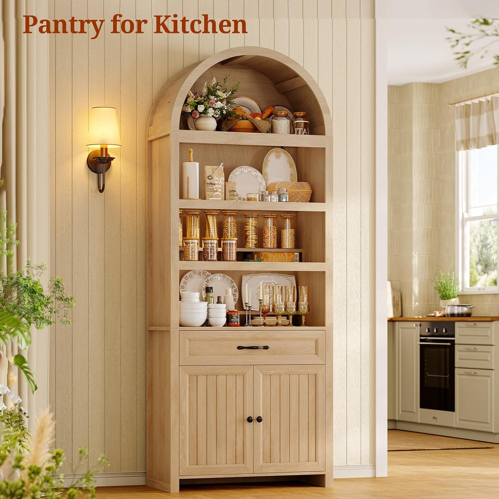 84.2" Tall Arched Cabinets,Bookcase with Drawer storage,Mid-Century Mode...