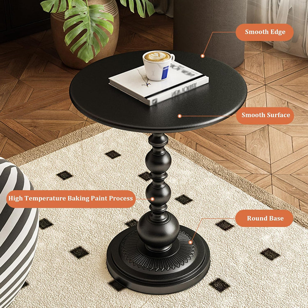 Round Side Table,Carbon Steel End Table,Small Accent Table,for Small Space Li...