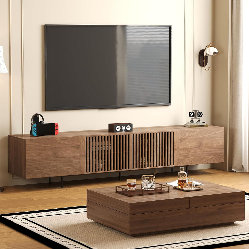 Mid-Century Modern TV Stand and Expandable Coffee Table Set | Walnut Finish, ...
