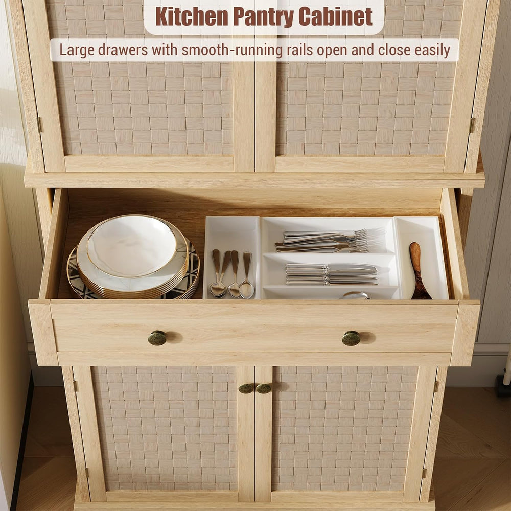 Kitchen Pantry Cabinet with 4 Doors and Adjustable Shelves, 72" Tall Far...