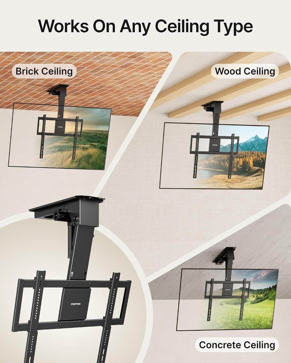 monTEK Motorized Ceiling TV Mount for 32-75 Inch TVs, Holds up to 121 lb | Lo...