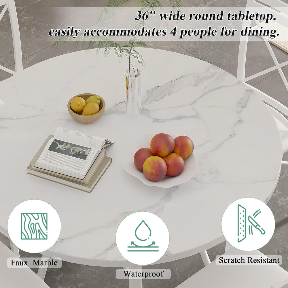 VECELO 36" Round Dining Table for 4, Faux Marble Dinette with Metal Fram...