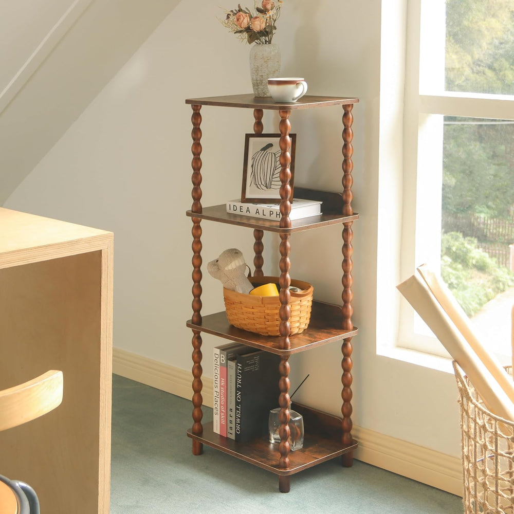 Book Shelf, 4-Tier Bookshelf with Storage, Small Bookcase Display Shelves for...