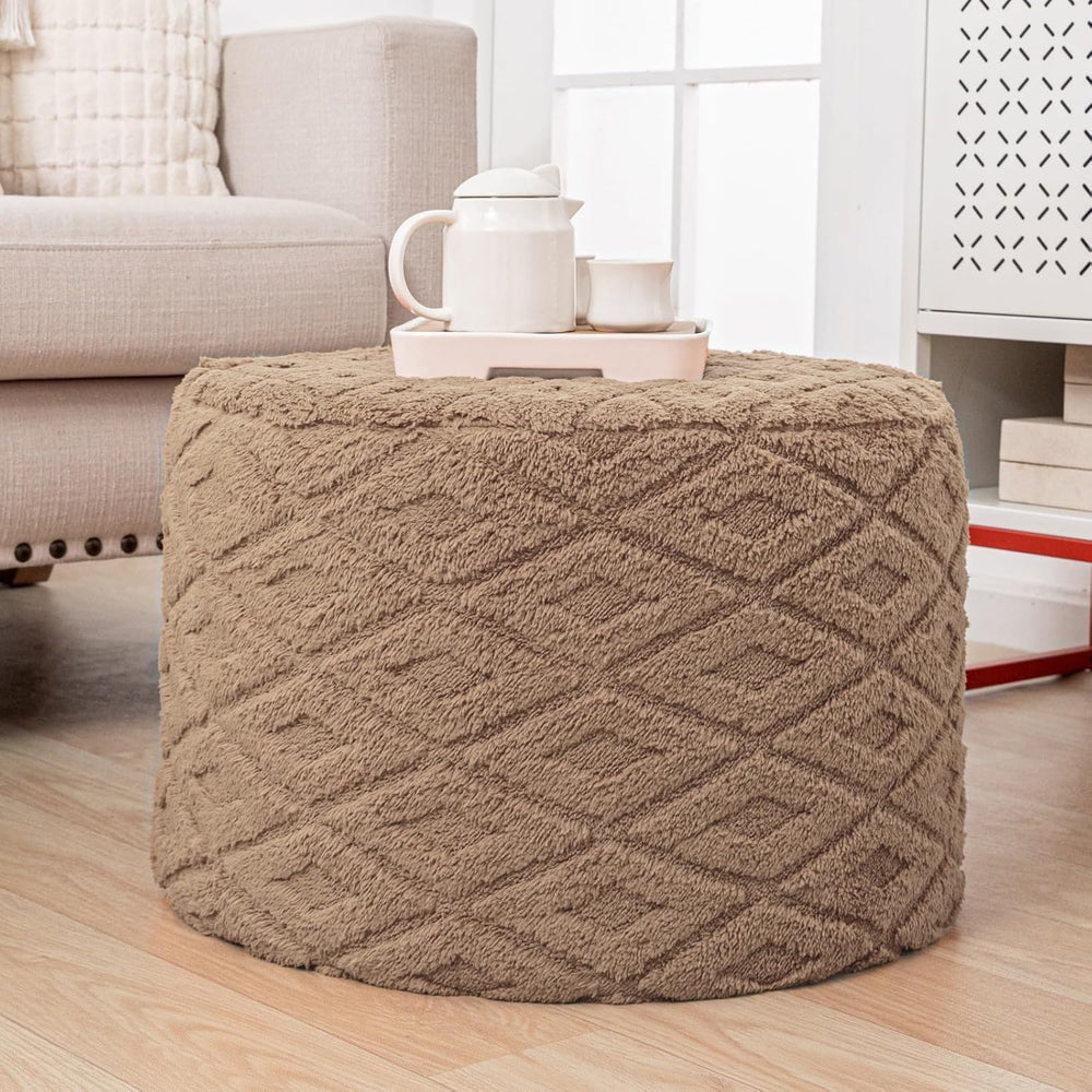 Fluffy Round Ottoman Pouf with All-in-One Foam Filling 20" x 14" Fu...
