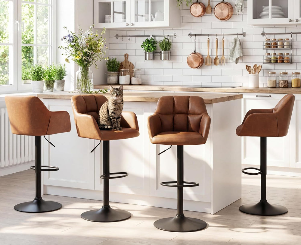 EALSON Modern Swivel Bar Stools Set of 2 Leather Counter Height Barstools wit...