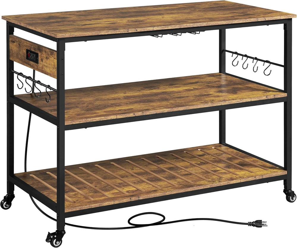 Yaheetech 47.5 Inches Kitchen Island with Storage, 3 Shelves, Rustic Brown | ...