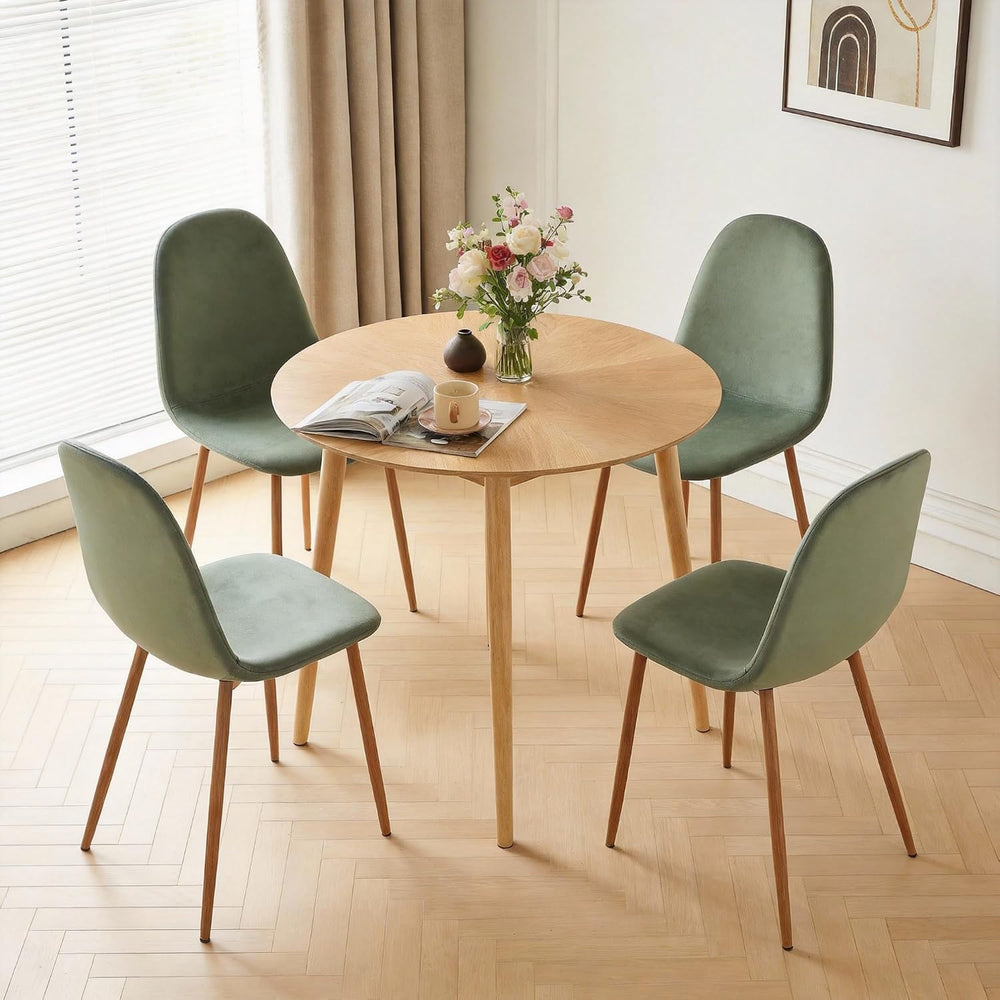 Small Dining Table Set for 4, Modern Round Dining Table with 4 Velvet Dining ...