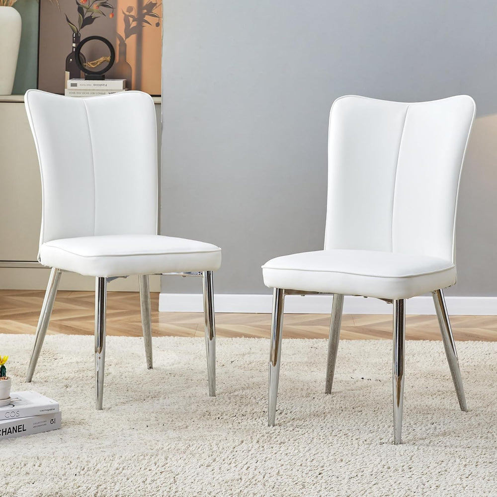 Dining Room Chairs Set - 2x Modern Faux Leather High Back Armless Chairs, Chr...