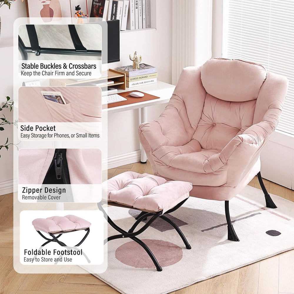Furlide Lazy Chair with Ottoman, Modern Chair with Folding Footrest, Lounge A...