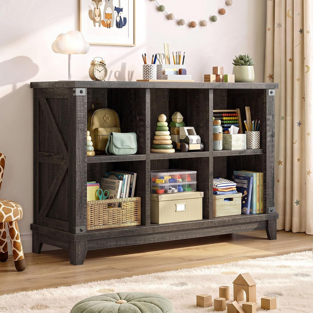 EnHomee Wooden 6 Cube Storage Organizer, Farmhouse Storage for Living Room