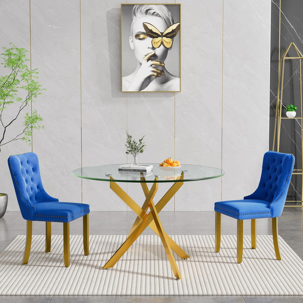 Glass Dining Room Table Set for 2, 47" Circle Glass Dining Table for 2 w...