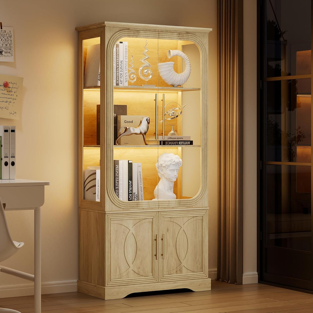 69" Tall Display Cabinet with Glass Doors, Curio Cabinet with 3 LED Ligh...